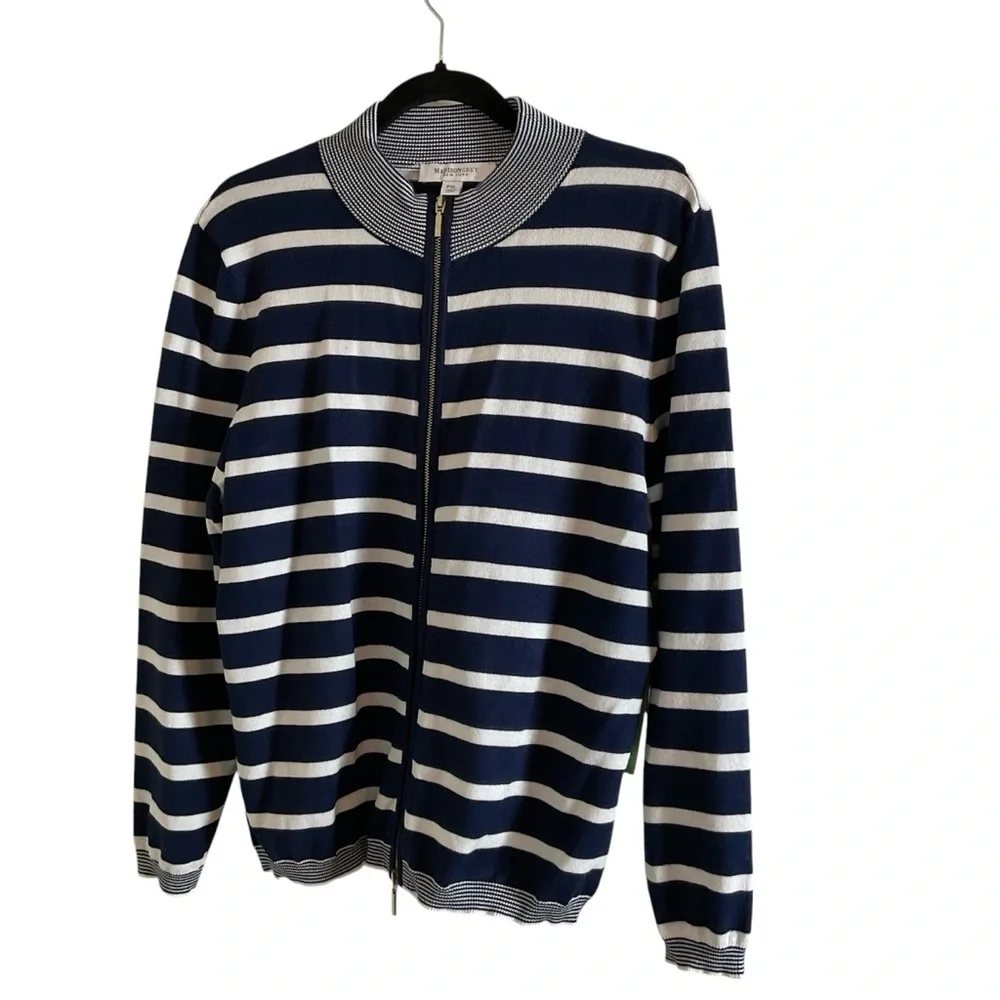 Madison Grey New York Navy & White Striped Full-Zip Cardigan NWT